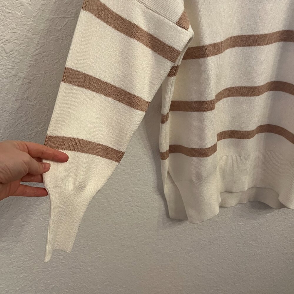 Pink Lily Cream Striped Crewneck Tunic Sweater M - Picture 4 of 9